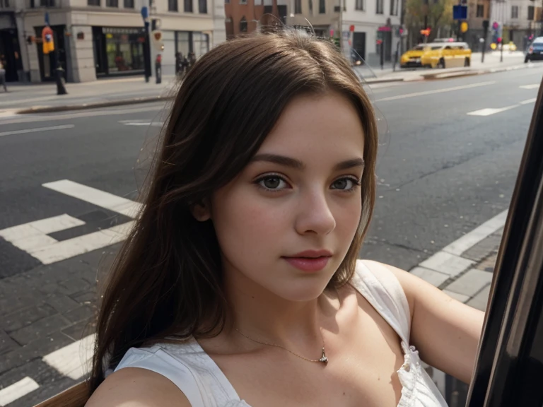 A 23-year-old blonde woman, ((big breasts)), ((Hyperrealism)) ,. blonde hair with light brown roots. blond hair, Hair with brown roots, extra long hair, very long hair, very long hair, beautiful, Front view, autophoto, Photo taken with iPhone, elegante camisa negra con neckline, low-cut, autophoto, high quality, autophoto iPhone, neckline, green eyes, full lips, Mall, selfie through the mirror, iphone negro