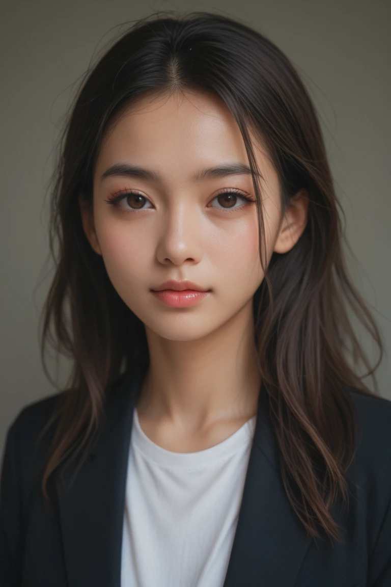 a beautiful young girl , height 5 feet 7 inch , brownish hair , hourglass body , lazy eyes , sharp nose and fat lips, 21 years old , well detailed , symetrical face,freckle on face ,thin, attractive,more vibrant , model face , lighter eyes, korean