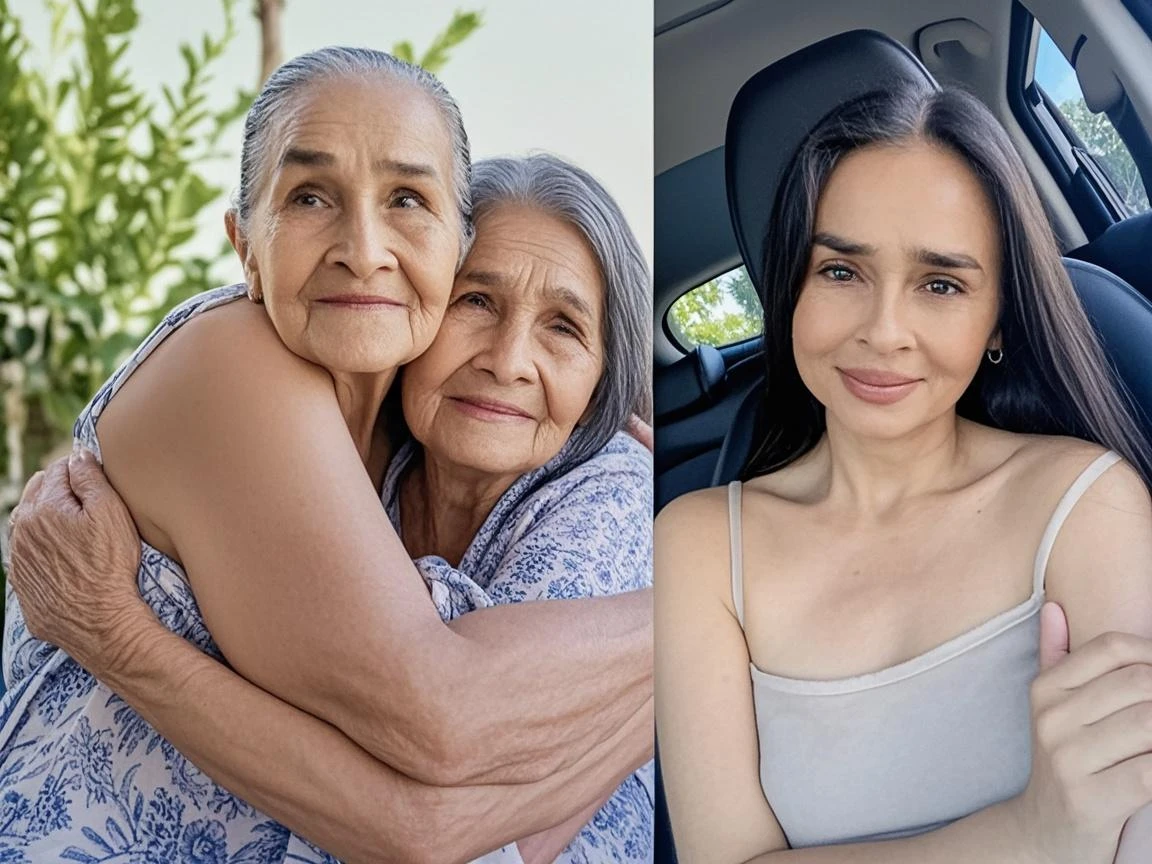 (8 Tausend, Rohfoto, highest quality), Selfie, Girl holds grandma in her arms, (Detaillierte Augen:0.8), Trotz512, (highest quality), (bester Schatten), Komplizierte Details, Innere, rote Haare:1.3