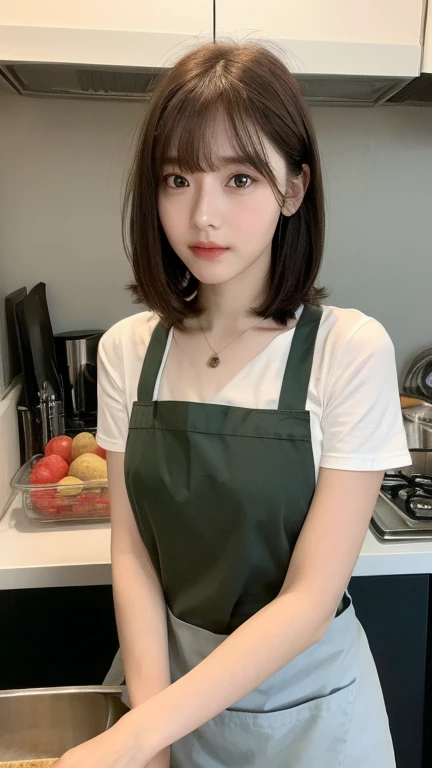 one girl, (a beauty girl, delicate girl:1.3), (15 years old, :1.3),ちょっと笑顔
break, (shirt, green apron, family mart:1.3), panties,
break, extremely fine-grained clarity, (symmetrical eyes:1.3),
break, (Inside a convenience store:1.3), perfectly trimmed fingers,
break, small breasts, brown eyes, parted bangs, brown hair, girl,
break, (Eye and face details:1.0),
break, (masterpiece, highest quality, super detailed, detailed face, 8k)