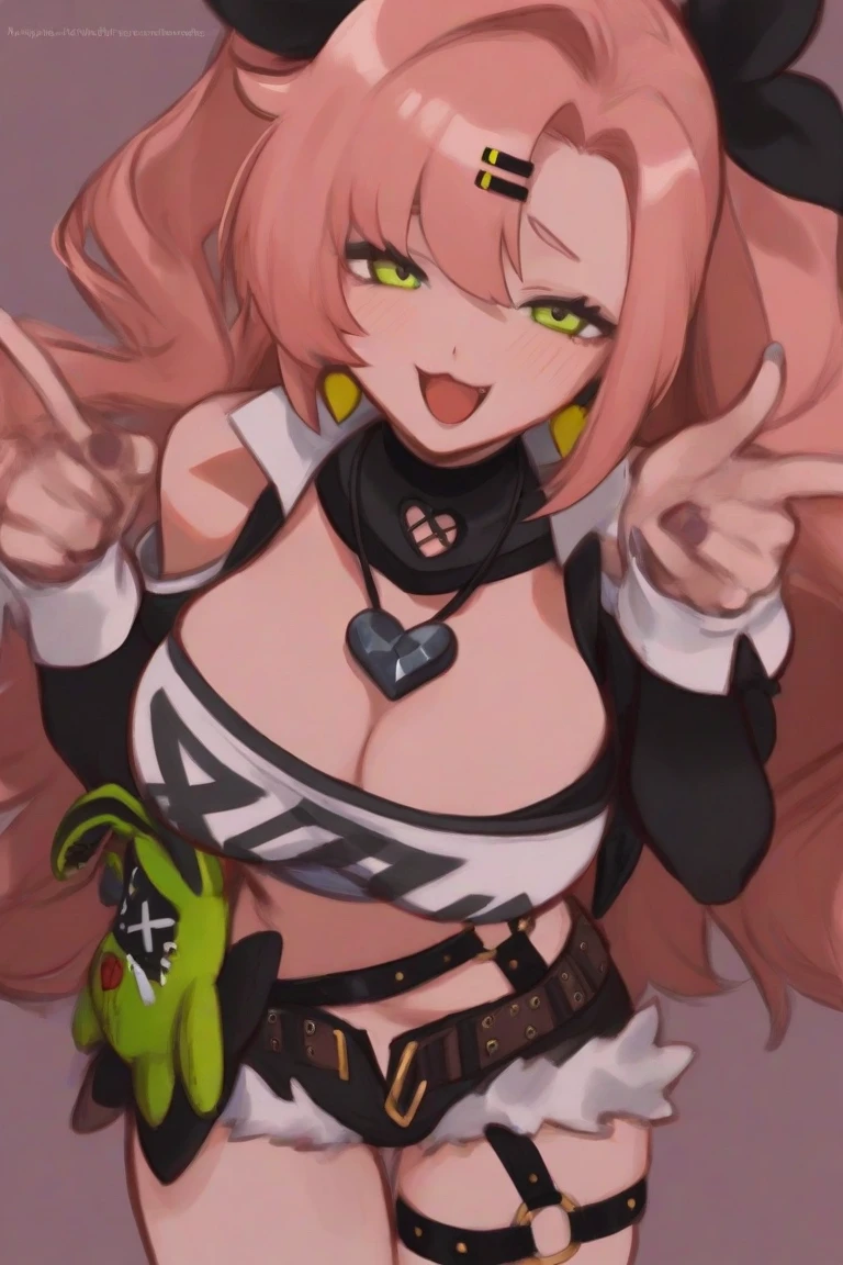 (masterpiece, best quality), 1girl, hoshikawasaraNS, 1girl, JamOrbital,solo, long hair, hair ornament, long sleeves, navel, bare shoulders, hair ribbon,wide sleeves, side ponytail,crop top,sleeveless shirt,thigh strap, heterochromia, highleg, x hair ornament, front-tie top, strap slip, blue shorts,jacket,open jacket,Improvised,(gagged),