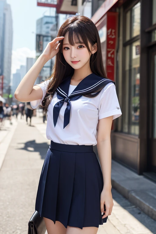 very cute and beautiful girl,(very detailed美しい顔と目:1.2), (smile),blush,sailor suit,navy blue pleated mini skirt, sitting,spread your legs,(white panties),dynamic angle,looking at the viewer,black hair, flower garden,stone steps,shrubbery, (highest quality,masterpiece:1.2),disorganized,High resolution,super detailed,very detailed,32K,8K resolution, intricate details,movie-like scene,detailed background,alone,dynamic angle, hair blowing in the wind,beautiful and detailed sky,