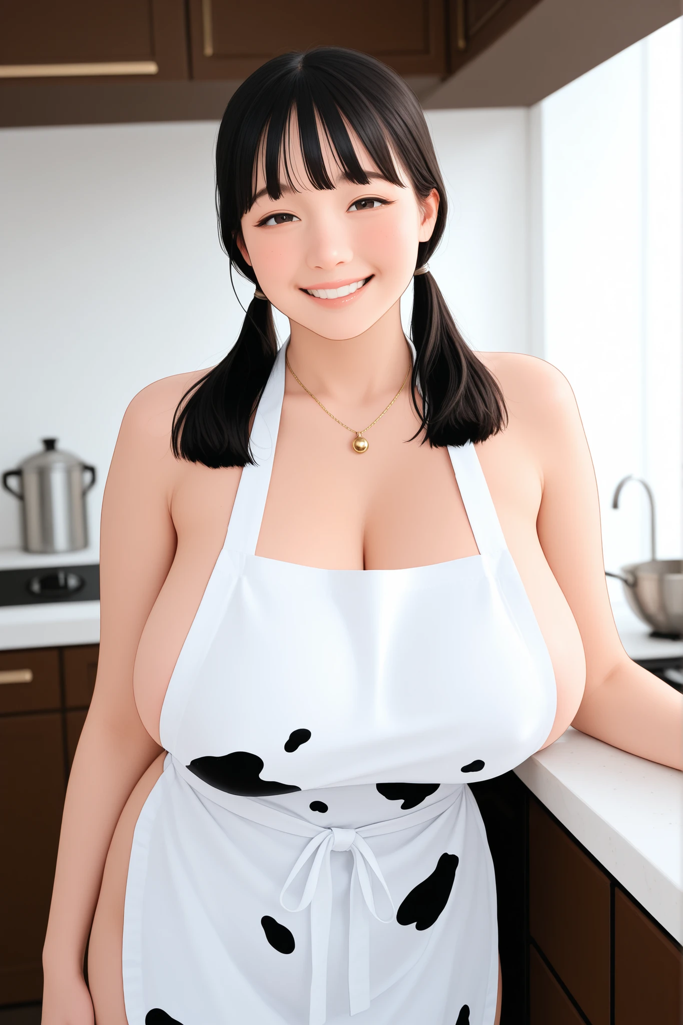 (dynamic angle:1.3, front view:1.1, breast focus:1.3, from above:1.1), (dynamic posing:1.2, sexy posing:1.2), (seductive smiling:1.3), ((holding Pasta on a plate,Taking the pasta out of the pan, worried about the outcome:1.2)),highest quality、(real、photorealistic:1.4),(ultra high resolution, 8K RAW photo, clear focus), best qualtiy, natural lighting, field depth, (Bright pupils, detailed beautiful eyes, high detailed face), Red lip, (tight focus:1.2), a girl 22yo old, Wearing a pastry chef uniform:1.3 , Thicc, thin breast, long hair, blue eyes,garter stocking, cleavage:1.2, midriff, black shorts, black thighhighs, thigh strap, pretty girl, (highly detailed beautiful face and eyes,firm breasts),real skin,((black,hair,long pony tail hair)),thin pubic hair,cute,lovely, detailed eyes,(double breasted:1.0,under bust:1.0),(with sparkling eyes and a contagious smile),open mouth, Looking at Viewer,A scene of make cooking Cakes in the kitchen
