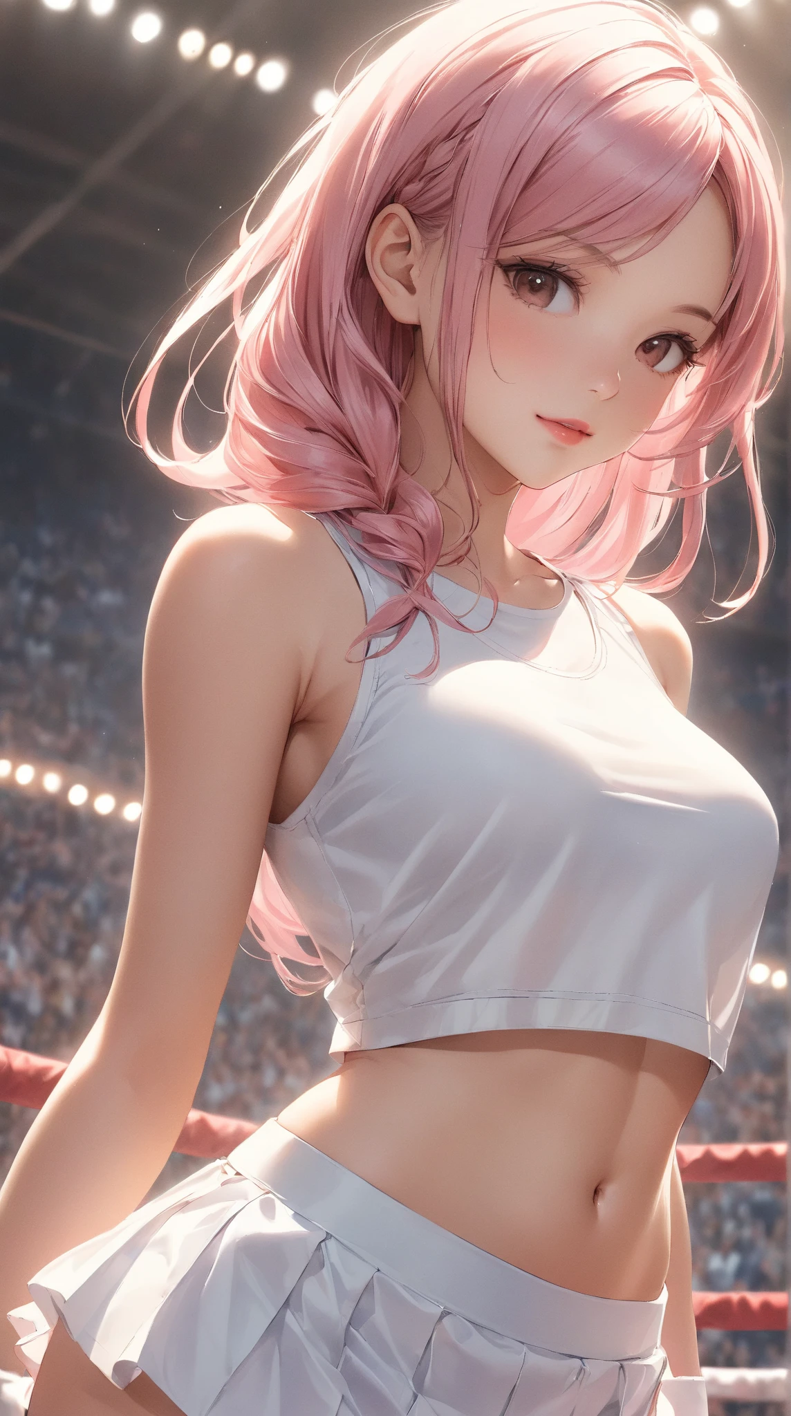(high resolution, upper body, soft skin:1.2),(best illustration,masterpiece:1.2),ultra-detailed,[(cat ears ,pink inside:1.2),vivid colors,sharp focus,portrait,studio lighting,bokeh, wearing a tennis uniform, tennis courts background, dusk, full body portrait, back turned 
