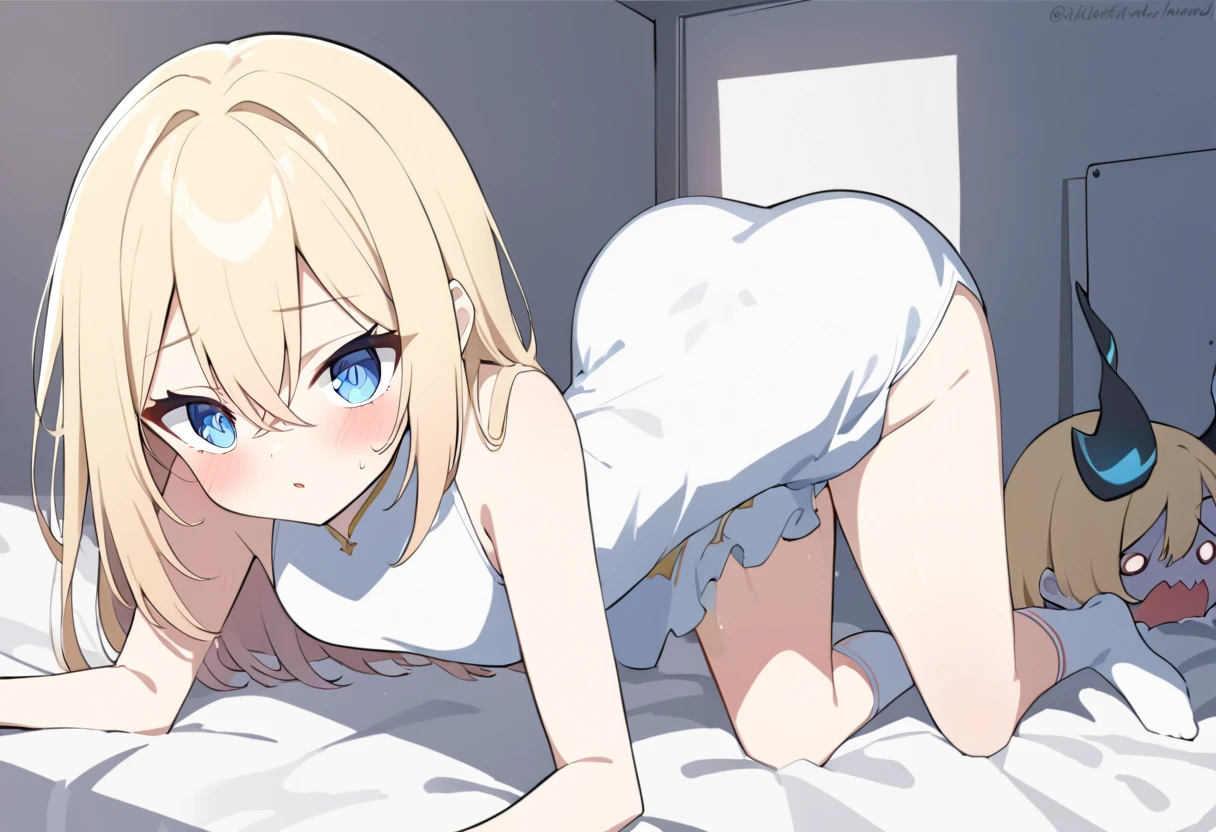 Cute girl、naked、Small breasts、Embarrassed blush、A dazed, crying face、squat