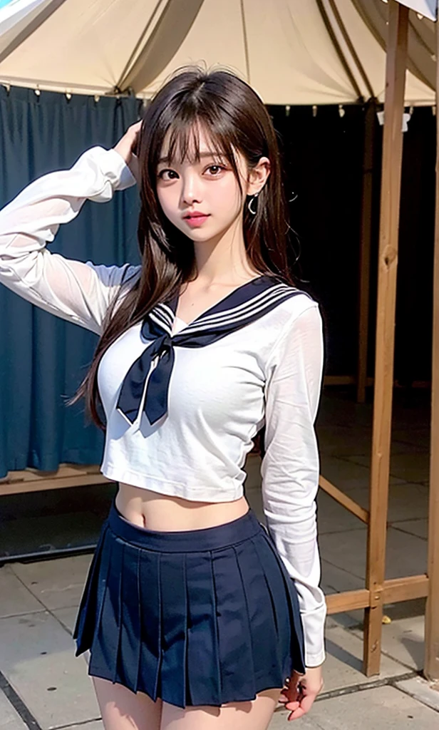 ((Top Quality, 8k, Masterpiece: 1.3)), ,solo,1 girls,,(Sailor Uniform School Uniform Cosplay:1.5), (see -through:1.0) ,(teats,Come Out,areola hollows:1.8) ,(In a sexual pose:1.3),(nude model:1.5),(Spread legs:1.3),(Open crotch:1.0),(perspiring:1.5),(shiny skin:1.2),necklace,earrings,(Beautiful girl with accentuated slender abs: 1.7),(hang up:1.3)