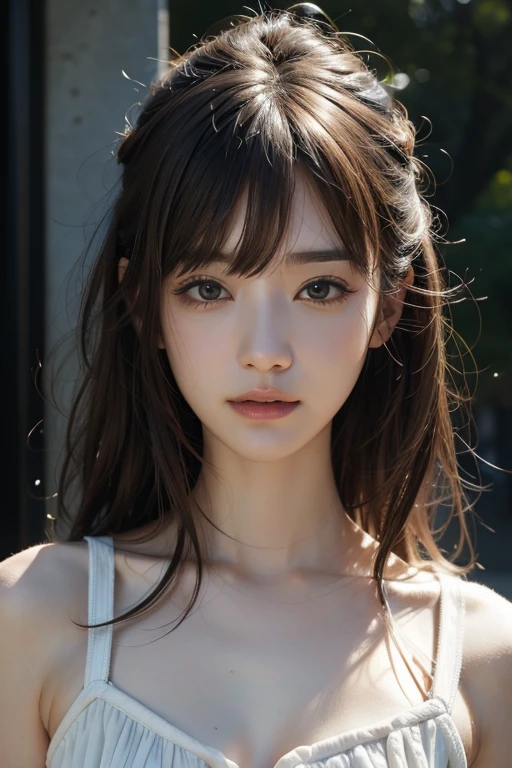 (1 nogizaka girl,raw photo,photo realistic:1.5),(best quality, high quality,HDR, highest quality,ultra high resolution,high resolution,high res,ultra high difinition,huge file size,8K,2K wallpaper,8K wallpaper,high quality texture,amazing,an extremely delicate:1.4),one girl, Japanese famous idol,beautiful face,small face,absurd,ridiculous,incredibly ridiculous,portrait,breasts close up,blurry background,(school uniform,cleavage,no makeup:1.2),(six_heads tall),medium skin,beautiful skin,detailed skin,six heads tall,black hair,silky hair,(Japanese eyes:1.3),detailed eyes,black eyes,Japanese idol eyes,triangle eyes,Japanese nose,5-fingers,(Light Particles, Lens Flare, Luminous Particles: 0.7),looking at viewer,bright lighting,professional lighting,girl