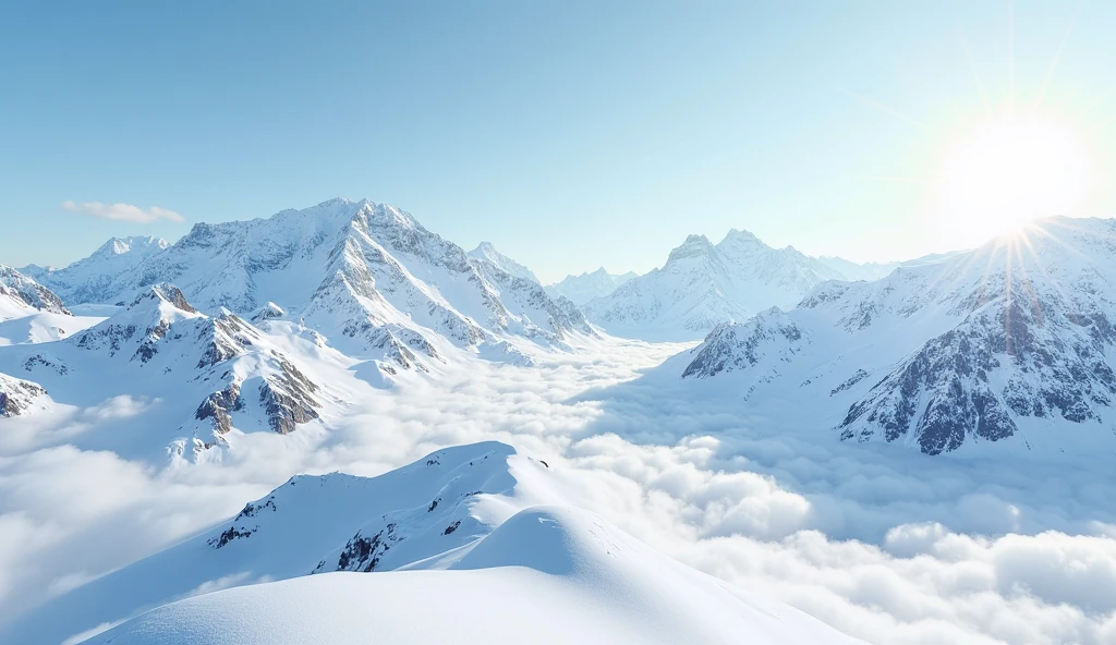 Snow-capped mountain scenery,exquisite details,HD photo quality,Snow and ice cover,Sunny,snowy mountains, mountains, undulating mountains,White clouds,cold and cool,crystal pure,Glaciers flow,natural, pristine,three-dimensional environment,Extremely delicate,Majestic,hyperrealism photography