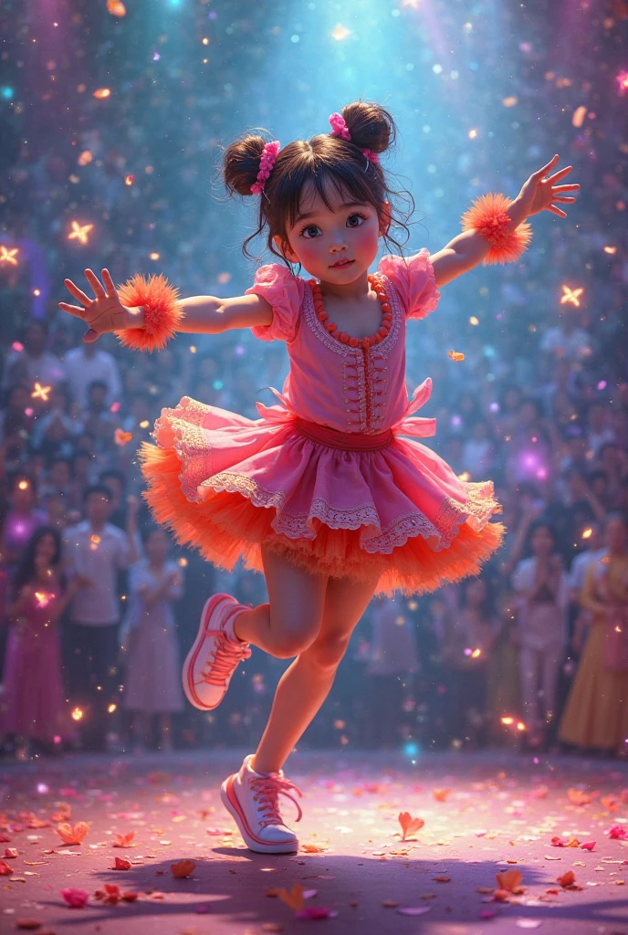 (8K TopQuality masterpiece: 1.2)(Realistic ProfessionalPhoto:1.37), VolumetricLighting. Tiny Girls, (girl jumping into the water)、Falling、splash water、shout、Luminous water surface、White and Bright colors, back lighting, Radiant PearlSkin, Stunning Elaborate pupil with (sparkling highlights:1.28) (Detailed KAWAII face) with cute lips, long eyelashes, Delicate clothes, {HiddenHand|Motion Blurred hand|(Corrected BabyLike Hand)}