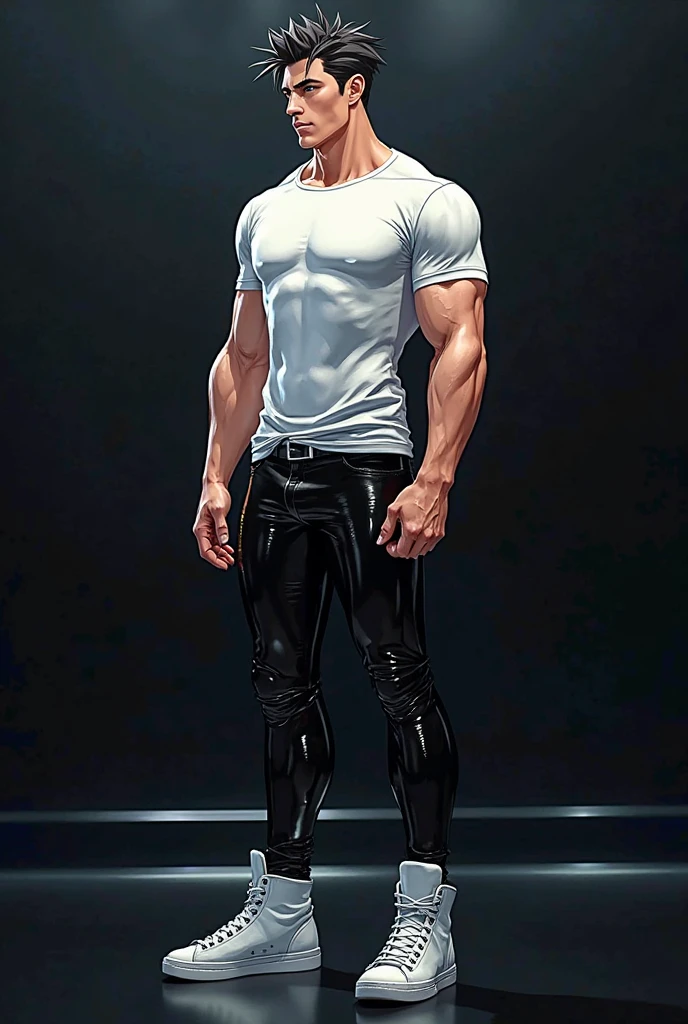 Full Body photorealistic 1 boy,Handsome Jack Frost,tall and strong,perfect male figure, eyes looking at camera, shirtless . ((tanned skin)), nude, snow,silver hair,serious expression,necklace,Ray tracing. Smiling