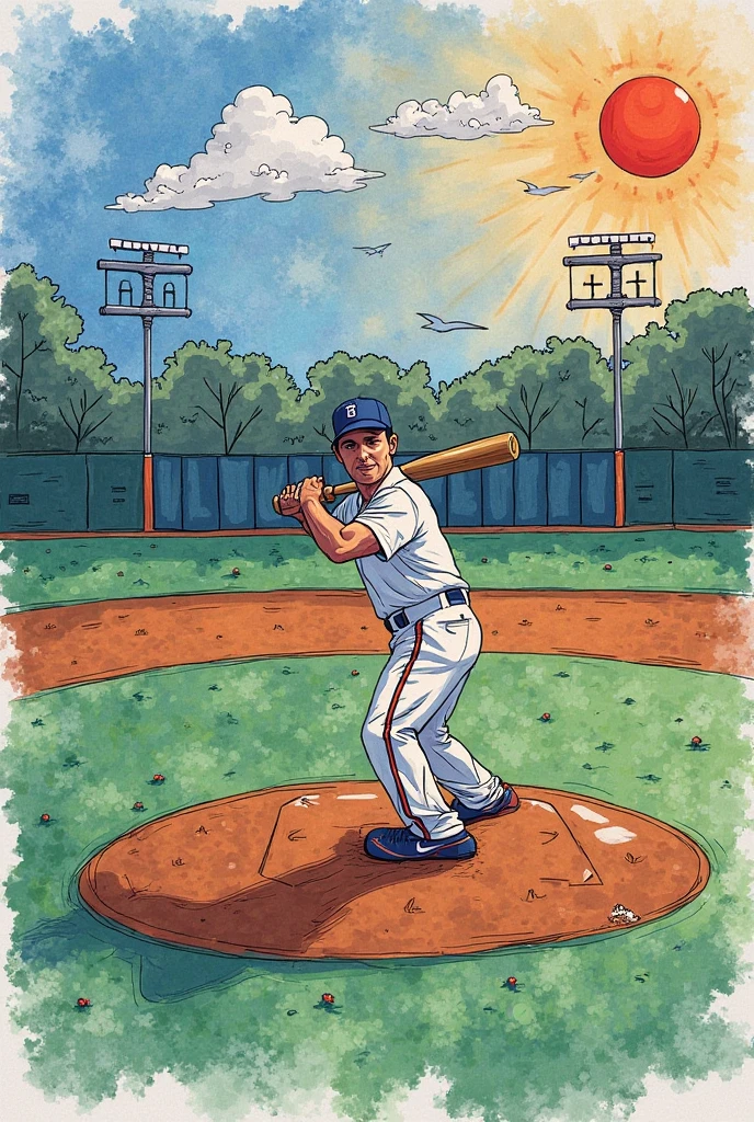 a young boy is playing baseball <lora:Marcelmarlier:0.8>, marlier