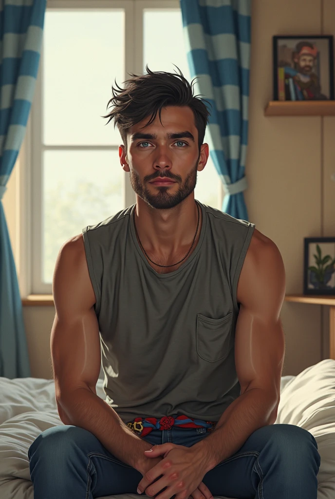 arafed man sitting on a couch with his arms outstretched out, inspired by Kristian Kreković, by Amelia Peláez, by Alexis Grimou, by Juan Carlos Stekelman, inspired by John Luke, by Enrique Tábara, with a cool pose, leaning against the window, by Matija Jama, by Silvia Pelissero