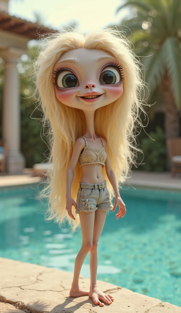 felted doll, 1 girl, bikini,blonde long hair,sun glasses, seaside, beach, sexy