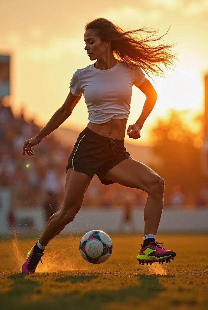A girl playing handball and wearing short clothes 