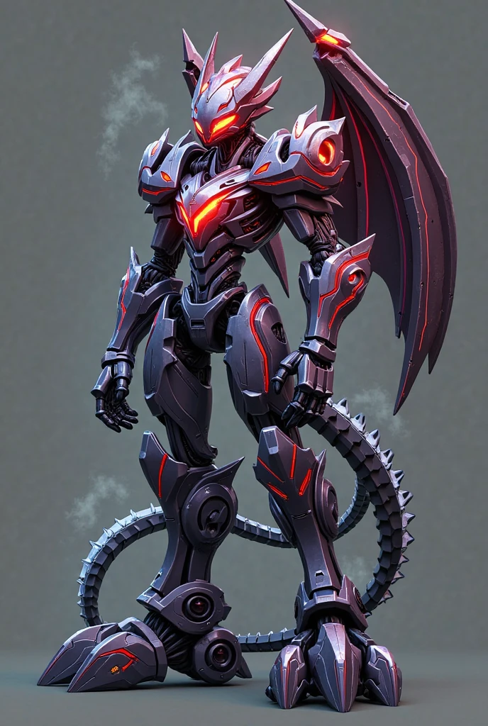 An advanced bionic mech, cybrog, anthro, dragon, male, full body, Muscle, Delicate face, Delicate eyes, 1 tail, (glowing LED), energy, outdoors, extremely detailed CG unity 8k wallpaper, realistic, masterpiece, highest quality, lens flare, unreal engine, trending on ArtStation, Intricate, High Detail, dramatic, realism, beautiful and detailed lighting, shadows, black scales, rubber goo body, wings, evil looking, crimson glowing eyes, black and evil armor, futuristic evil armor, heavy armor, snout-cover armored mask, balanced physique, muscule-shaped armor, evil master, a pair of IFBB-bodybuilder level of muscular great wings, evil dominator, war machine, hunk, hulking IFBB muscular physique, thick arms and legs, heavy evil armor boots, muscular texture and details on evil armor, exposed muscular abdomen IFBB level of muscles, metal collar, muscular inner thighs, majestic, detailed IFBB bodybuilder muscles inside of the armor, dark master, crimson and black wings, harness armor, nipple piercings, long legs, pit fiend, cybernetic visor, claws