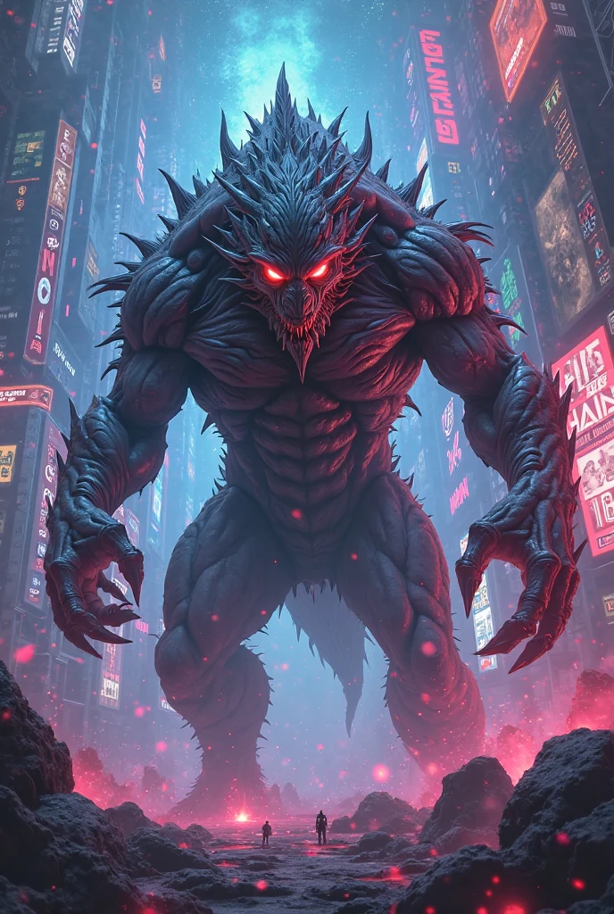 a giant alien monster attacking a city at night, highly detailed, ultra-realistic, 8k, cinematic lighting, dramatic angles, glowing alien eyes, destructive city landscape, neon city lights, dark moody atmosphere, cinematic camera angles
