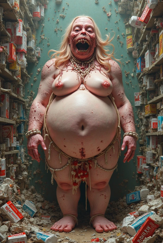 a hyper-realistic, hyper-surreal nonsense bizarre piece of meat suggesting a sensual woman with the body multiplied from the top to the bottom embrassing ten biological inflatable hyper-surreal multiple toys around her, background of luxurious apartment full of toys in a hyper-surreal ambiance of pleasure and pain