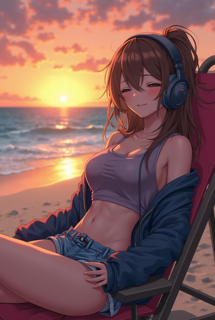 close up anime girl sits with headphones on his ears, on the beach, palm trees, rhads and lois van baarle, lois van baarle and rossdraws, artgerm and lois van baarle, beautiful digital artwork, beaching, extremely detailed artgerm, deviantart artstation cgscosiety, anime background art, amazing wallpaper, background art, hd wallpaper, relaxing concept art, beautiful wallpaper, high quality desktop wallpaper, background artwork, pc wallpaper, anime background, wallpaper hd, 8K image quality, Masterpiece