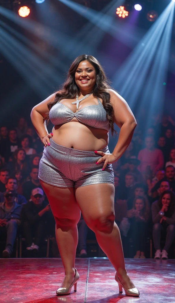RAW photo,candid photograph, full body,photo of a beautiful,modern,25yo Arab woman, detailed skin,fully naked, looking at viewer, chubby body structure,in a crowded nightclub, flash photo,candid pose,blue light, film grain, kodak color, instagram LUT