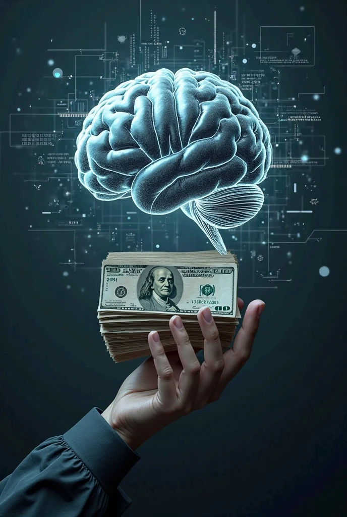 Brain with money flying around it