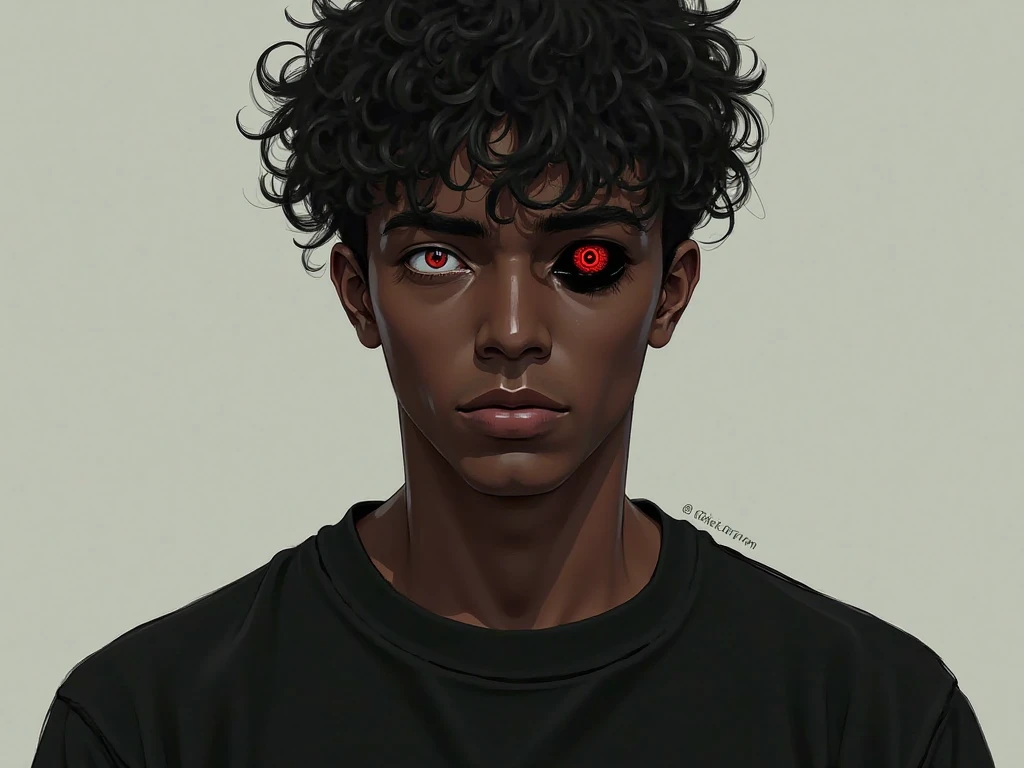 Beautiful Black Latino boy with white hair and red eyes,