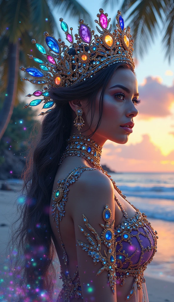 a beautiful mermaid princess sitting on the rocky coast, long flowing hair, detailed facial features, mesmerizing eyes, elegant pose, sunlight glimmering on her skin, serene expression, other mermaids surrounding her, stunning detailed ocean landscape, sailing ship in the distance, dramatic lighting, vibrant colors, cinematic angle, photorealistic, 8k, masterpiece, anupama, pale white skin tone