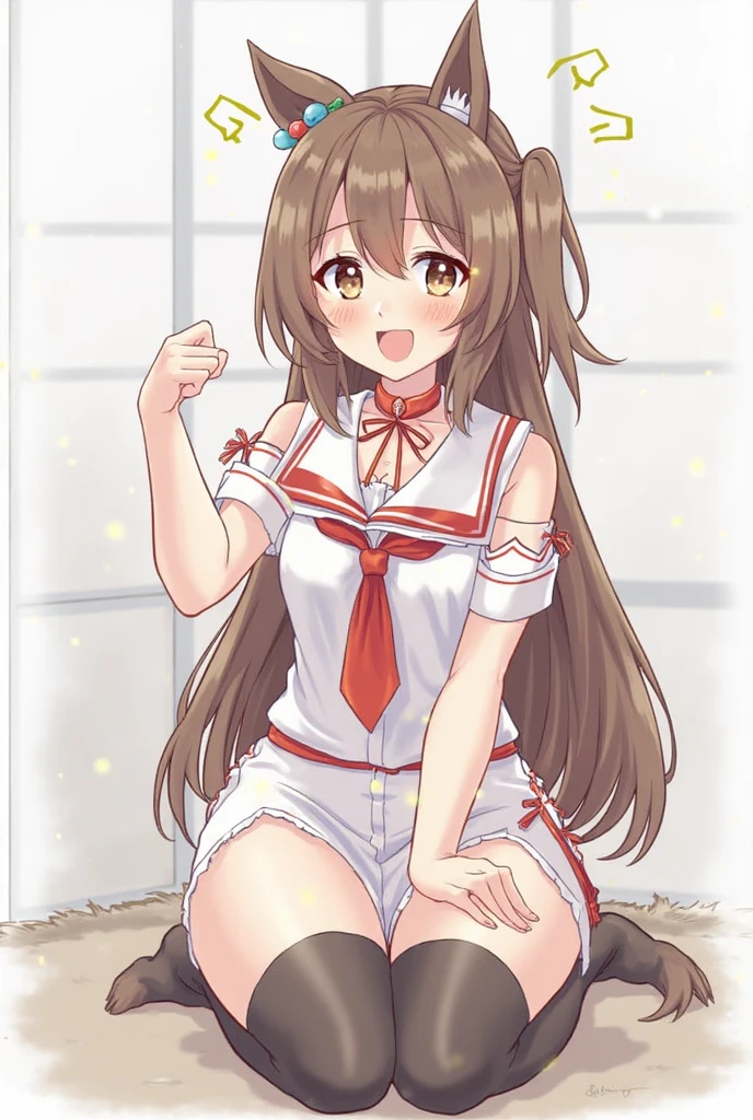 ((Superflat, Flat Shading, flat-colors:1.1)、Illustrations、(cute little:1.2)、very beautiful 18 year old cartoon girl、cheeks are reddened、(High Detail Skin: 1.2)、photorealistic anime girl render、realistic anime 3 d style、cute little,beautiful brown hair、Strong highlights of the eyes、erect nipples,cameltoe,Squat and open legs、Tall、full of sweat,(Red Ribbon Tie、Japanese girls&#39; high 、Dark blue long-sleeved jacket、white shirt、navy blue flare skirt、mini skirt))、((Camera angle looking up from slightly below the front))、Pretty underwear、((Detailed white underwear)),(big breasts)、