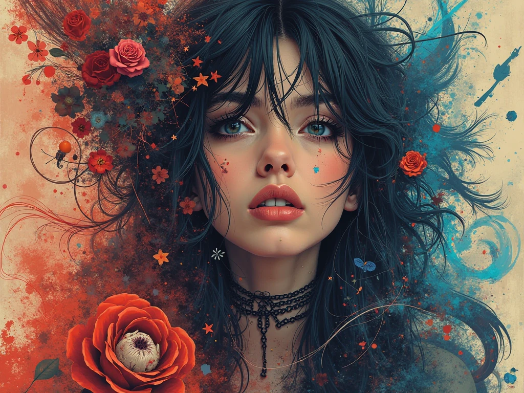 a close up of a woman with a flower crown on her head, asian features, jinyoung shin, inspired by Yanjun Cheng, traditional art, korean artist, gorgeous chinese model, yanjun chengt, fanart, by Ni Tian, beautiful south korean woman, official artwork, by Wu Bin, wenfei ye, popular south korean makeup, a young asian woman absolutely abstract Retro vintage art print, sexy, glamorous pin-up girl wearing a sailors hat, bikini, A painting of a woman wife ((golden ratio}} laying on the sofa after a long night on the town, a painting, a Beautiful expressive painting, malcolm liepke painting, glossy painting, beautiful digital painting, digital art painting, Fine paintings, monochromatic. malcolm liepke oil painting, impressionist painting.Spread your legs apart, beautiful and delicate face, fair skin