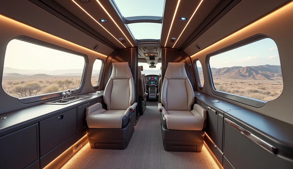 Beige interior, with leather seats and blue led lights 