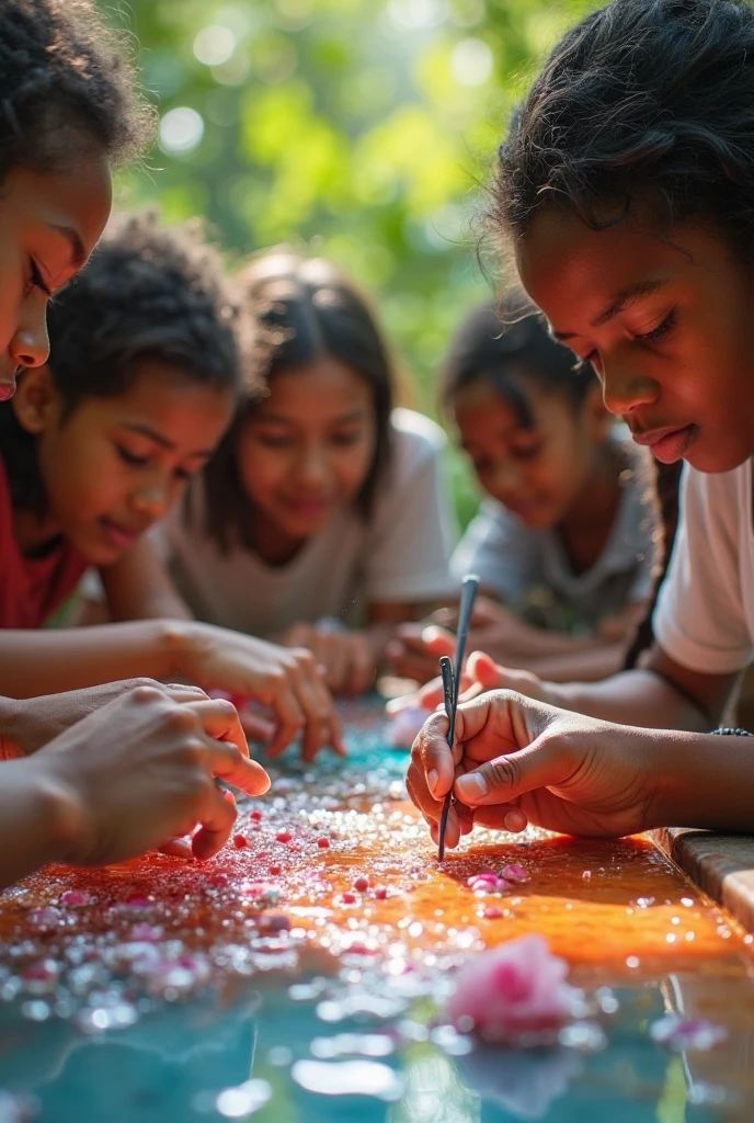 Create an image that has Chilean children and people painting tires and planting flowers Text: "BEAUTIFUL AND ENVIRONMENTAL CARE DAY" date August 30th at 3:30 at bus stop 7 north bollenar Source: Choosing a prominent and friendly font. Big size (24-36 pt).
Color: Use vibrant colors that attract attention.
