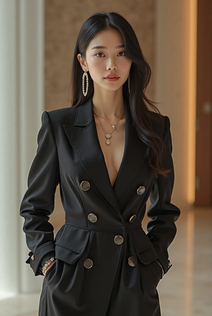 masterpiece, 16k, award winning photos, wonderful, small details, very knowledgeable woman, 20-year-old, sexy theme, highly detailed face, black pantyhose, (((short skirt))), (((suit))), beautiful face, perfect figure, oversized model, mature woman, (((high and long legs))), big breasts, Perfect to wear tight, high heels, Photo 4 Kodak Portra 400 Camera F1. 6 colors of colorful lenses, ultra realistic texture, dramatic lighting, unreal engine, art station, Tungsten Trend in Cinestill 800 Lamp, (((moving shot))), Woman sitting on chair in room,
