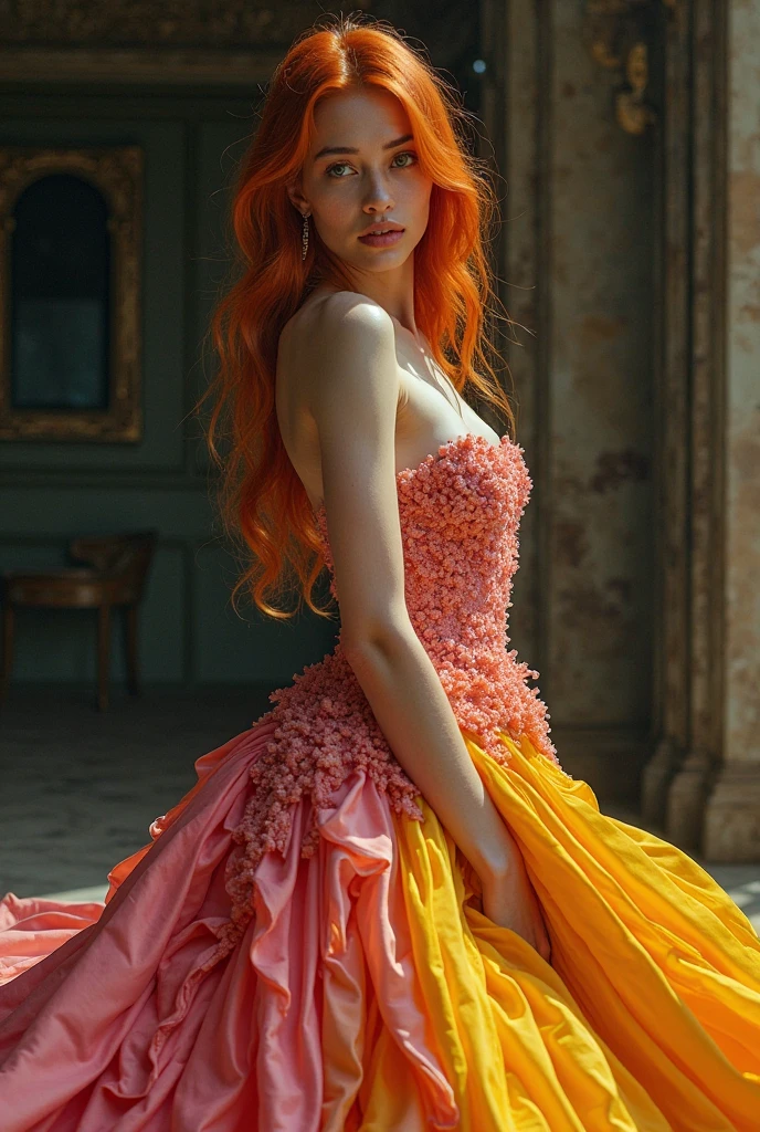 woman with red hair, beautiful clothes