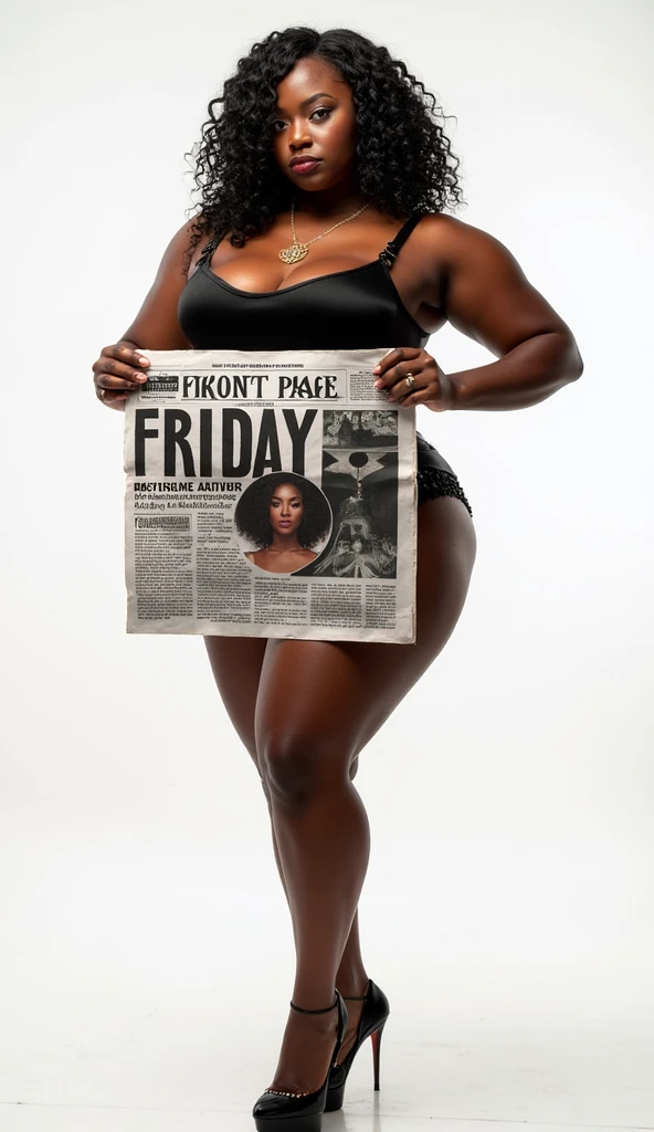 two shot panel, Curvy Black woman with Afro, lifting up blue shirt to show her white high cut panties, speech bubble saying "Hey, look over here, for a second...", photo realistic, intricate details