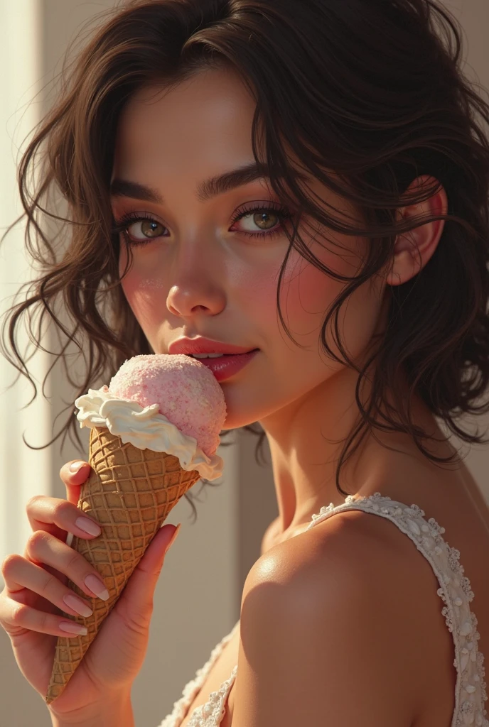 Hot girl chusing ice cream with tung