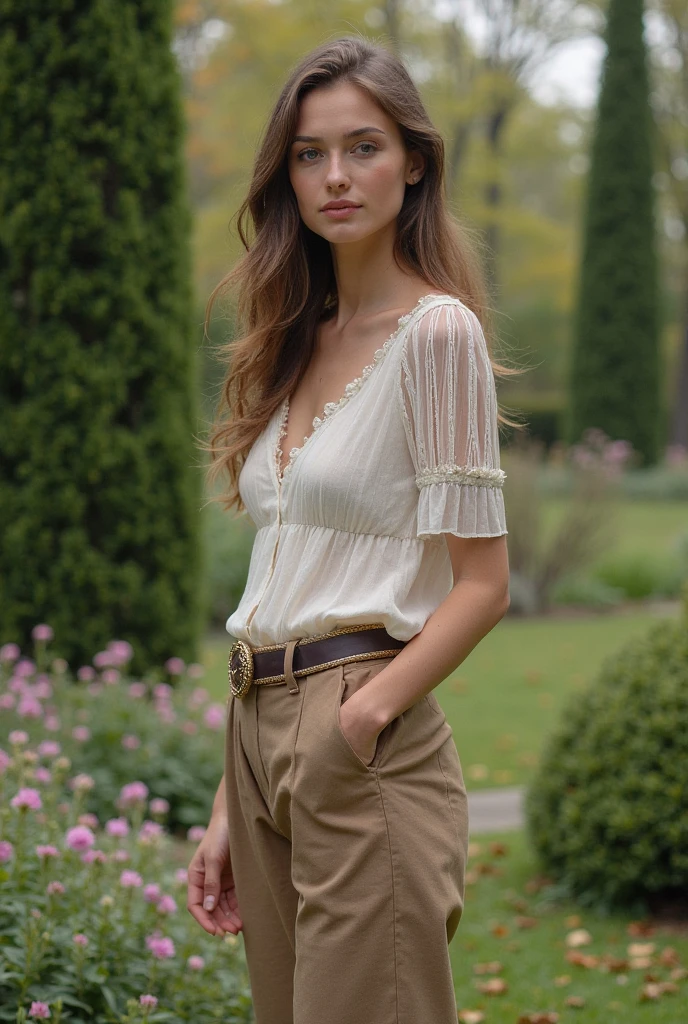 her name is Elle, high quality, 1girl, ((20-year-old fit Caucasian woman)), ((20 years old)), ((fit)), ((pale skin)), Beachy Waves dark hair , wearing Off-Shoulder Satin Blouse+ High-Waisted Pencil Skirt, pose: standing, background: You walk through the Van Gogh Museum, surrounded by the vibrant colors and swirling brushstrokes of Van Gogh’s paintings. The quiet reverence of the visitors and the soft lighting create an intimate atmosphere. You stop to admire "The Starry Night," feeling the emotion in every stroke, as the subtle scent of fresh flowers from a nearby display adds to the sensory experience.