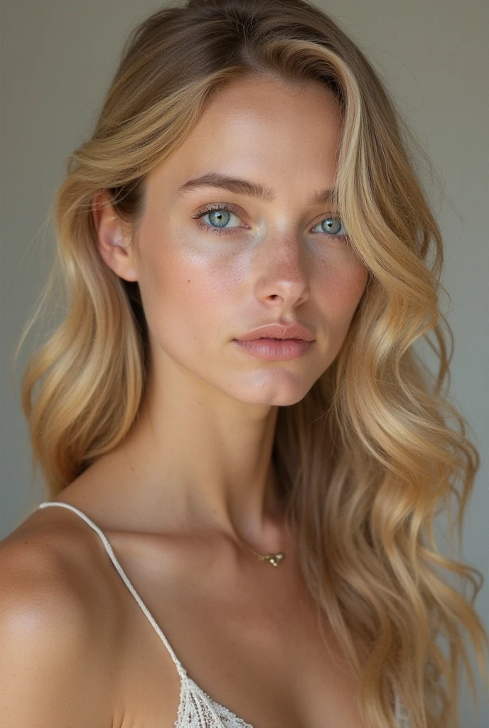 Admire the captivating beauty of a woman's with lustrous hair cascading down her shoulders, close-up of head, framing her delicate features. Her notably pale green eyes sparkle with an ethereal allure, standing out against her porcelain-like complexion. Delicate jewelry adorns her neck, and ears, each piece crafted from exquisite white jade that catches the light with every move she makes. Positioned against a darkened gradient backdrop, all attention is drawn to her lovely face, making it impossible to look away from her entrancing gaze. style of Jovana Rikalo, style of Ilya Kuvshinov,