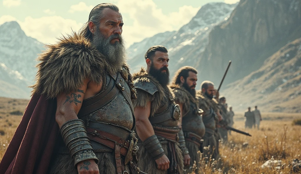 Vikings, ((varios hombres Vikings con armas de la época (sword and axe, but other weapons like bow and arrow), warriors defending their hyperrealistic territories: 1.4)), perfectly defined and detailed body, dynamic poses, beautiful landscapes, trees, Shrubs, mountains, epic, ultra, (photorealistic:1.2), (masterpiece), (top quality, 8k, 32 teaspoons, mesa), (dynamic pose), ((Best Quality)), ((masterpiece) ), (Very detailed: 1.2), (cinematic lighting), 3D, beautiful,