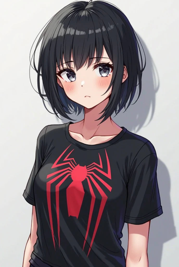 sexy female character art, (hews art style:0.7), score_9, score_8_up, score_7_up, score_6_up, uncensored, Jadechan being taken over by She-Venom, short black hair, dark hair, forehead, brownish-red eyes, BREAK (masterpiece:1.2), best quality, high resolution,(detailed eyes:1.3), perfect lighting,(perfect hands, perfect anatomy), large breasts, venom_assimilation, transformation, dehumanization, kneeling, corruption, (digital painting, concept art, smooth, sharp focus, intricate details, UHD, masterpiece: 1.2), accentuated nipples, slim and busty body type, pro-style digital_illustion from pivix, bratty, clean youthful face, teen-like, innocent face, Jackie_Chan_Adventures/Venom crossover, blank background,