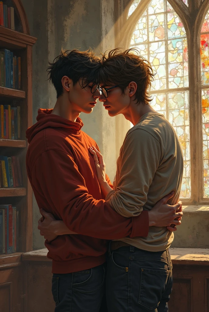 Naked Harry Potter, kissing Ronny Weasley --auto