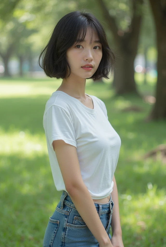 40 years old, gorgeous cute Indonesian girl, smirk, freckles, (dark skin:1.6), there a woman sitting on a bench with her hands on her knees, chiho, white hime cut hairstyle, kimi takemura, neat hair with bangs, shikamimi, with short hair, with short hair with bangs, shiori teshirogi, jaeyeon nam, with bangs, with full bangs, narumi kakinouchi, ai yazawa, famous beautiful model, good young girl, (masterpiece:1.0),(best_quality:1.0), ultra high res,4K,ultra-detailed, photography, 8K, HDR, highres, absurdres:1.2, Kodak portra 400, blurry background, bokeh, lens flare, (vibrant_color:1.2),professional photograph, (the_tattoo:1.4), (beautiful_face:1.5),(narrow_waist).