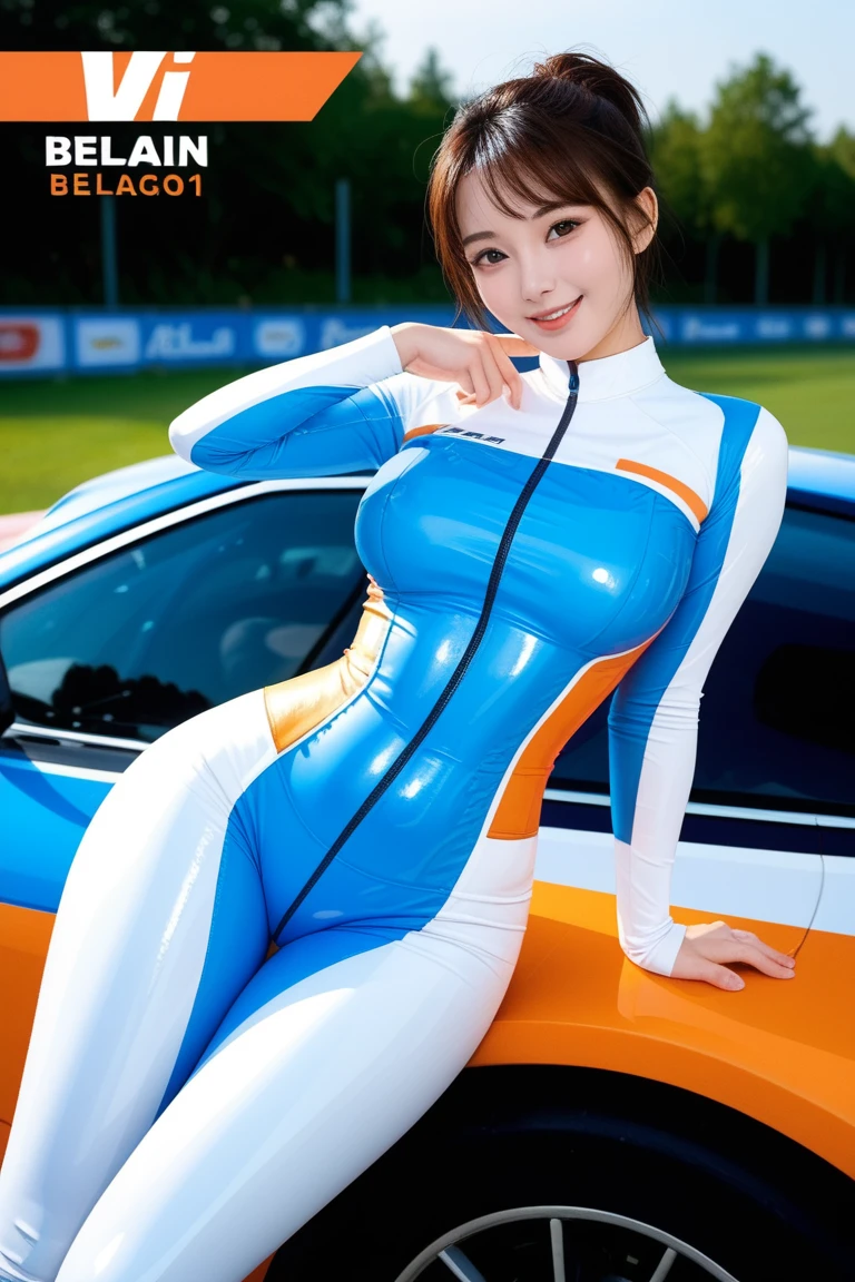 Arafe woman in a silver and blue wetsuit sitting on a rail, perfect android girl, sakimichan HDRI, Cute girl in a tank suit, perfect anime cyborg woman, Atsuko Kudo wearing latex costume, cyber suits, shiny plastic, cyber suit, japanese cyborg, beautiful female android!, futuristic shiny latex suit, cyber japan armor