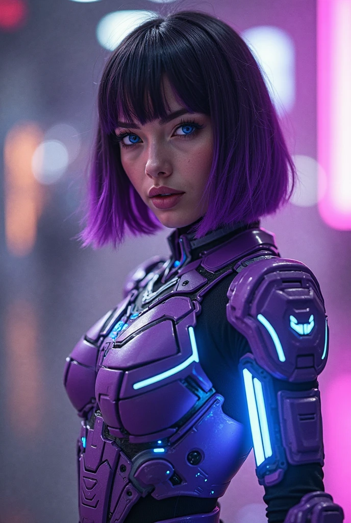 technicolor, portrait, robot, rainbow armor, white shimmering hair, neon light, RAW, best quality, colorful, (dynamic perspective), sharp focus, depth of field, extremely detailed eyes and face, beautiful detailed eyes, large breasts, (black green, trimmed gear:1.2), black bloody veins growing and intertwining out of the darkness, oozing thick red blood, vascular networks growing, connecting, void of scape