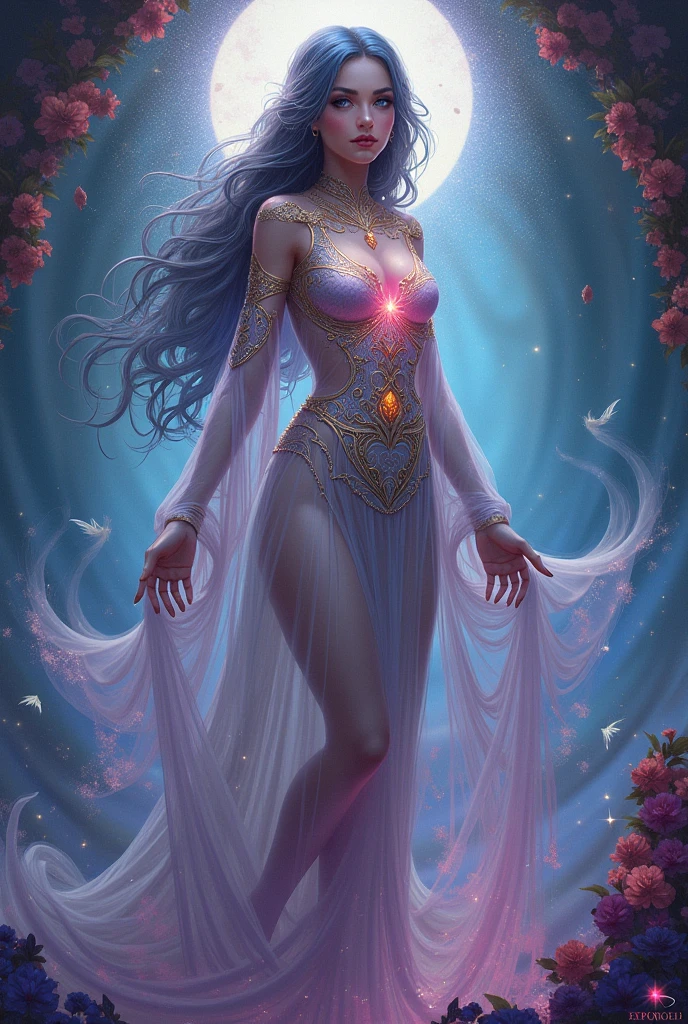comic 1woman, [Megan Fox:Emma Watson], wearing white silken robes, crosses, psychedelic . graphic illustration, comic art, graphic novel art, vibrant, highly detailed