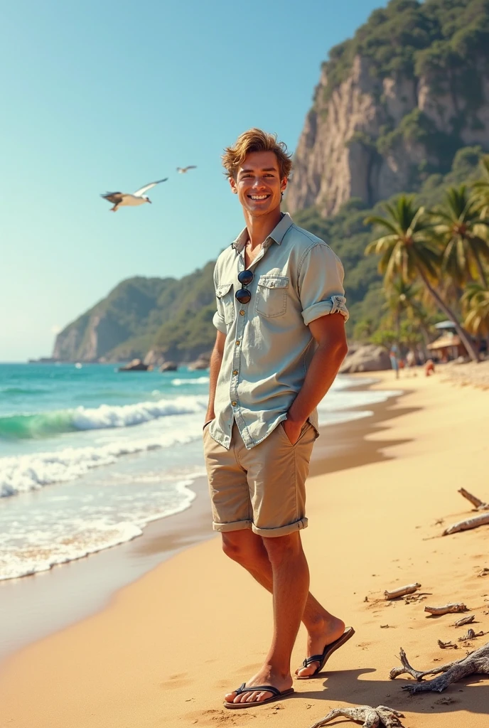 man with a cap at the beach