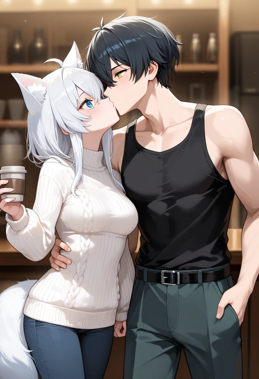 NSFW,masterpiece,Highest quality,High resolution,Super detailed,Shirakami Fubuki\(Hololive\),Gray Hair、One-sided braid、Ahoge、Earrings、Fox ears,Fox Tail,(Leather leotard),High leg,Open crotch,(Body Harness),Micro Mini Skirt,Fishnet tights,Embarrassed,Frustrated face,Lust,blush,Expecting face,(Ahegao),Smirking face,Love Hotel at Night,Luxurious Room,sofa,low table,sake,chandelier,(To flatter),want,Streaks,(Sex slave),(Middle-aged men),A man puts his hands on her waist and hugs her,Having sex,Insert,Creampie,heart,Surrender,Wet,(Squirting),From the side