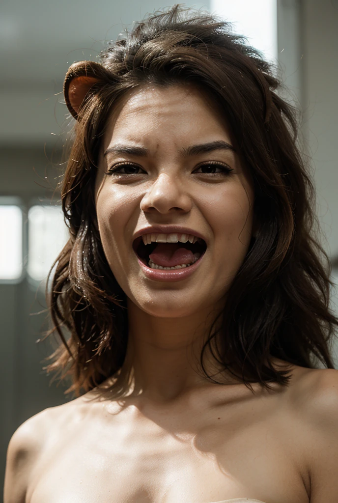 short hair, (wet:1.3) to walk, Laughing, Mouth open, language, dressed, eyes are open, three-quarter portrait:1.3, Eyeliner, smile, white body, young, nipples, standing, flat torso, naked torso, pussy, ass, smiling, bend over, wet body, spread legs, pissing on viewer, pussy focus view, view between legs