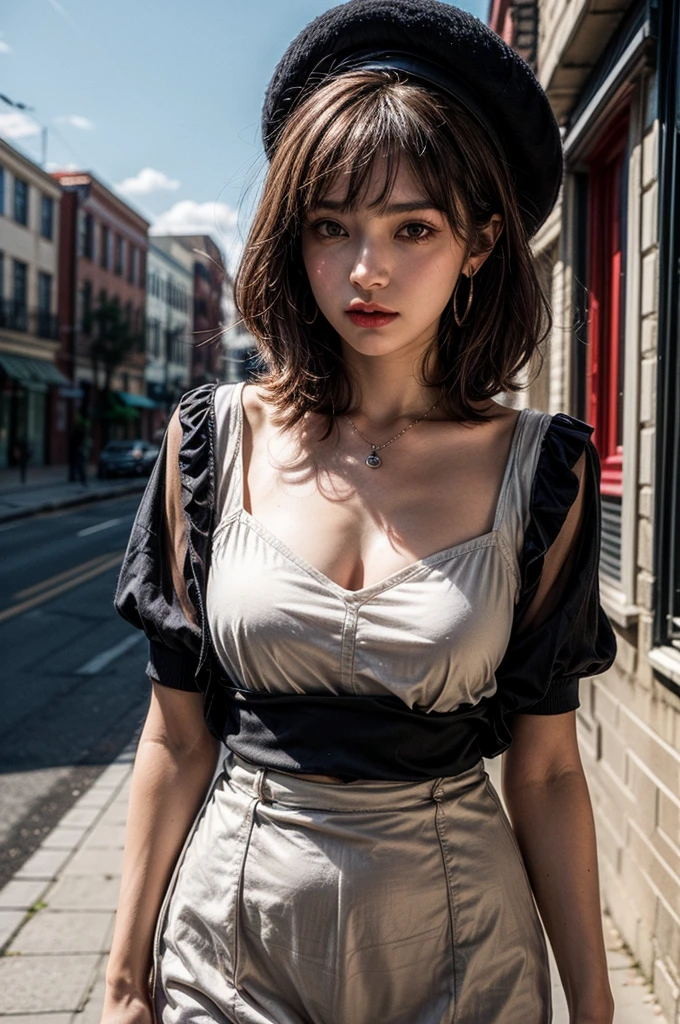 Night cityscape、illumination、Fluttering Hair、Cleavage、choker。((Neon city at night、Light brown hair:1.4))、Checked Skirt、No sleeve、Outdoor Shot、Cute clothes、Tie your hair up、Leather Belt、Her huge breasts are obvious even from her clothes.、Small earrings、Light brown hair color、Tie your hair up:1.4))、Shiny Hair、Background Blur、Braid only the front hair、Light brown hair、{{Cowgirl Shot}}、((Close-up shot from the waist up、Big Breasts:1.4))、Big Breasts、Smile、Silk clothing、Big Breasts that can be seen even through clothes、Braid only the front hair、Cowboy Shot、A luxurious white collared silk shirt and a checked skirt、Elegant attire、Luxury Bags、A lovely smile、((Skimpy clothing))、Full body photo、ring、Short skirt、Tuck your hair behind one ear、Silver Necklace、smile、 Elegant ponytail、Caustics、Highly detailed photos、Lens flare、Very beautiful and ideal medium short hair、Big Breasts、Super no makeup、(8k、RAW Photos、highest quality、masterpiece:1.2)、(Realistic、Realistic)、1 girl、((Big Breastedium Short Hair、Looking into the camera:1.4))、風にFluttering Hair