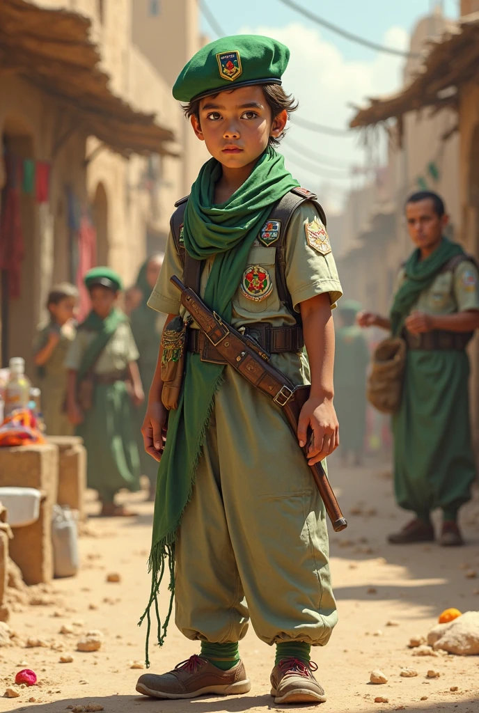 a spanish 8 years old at the jungle, he is wearing spanish conqueror outfit