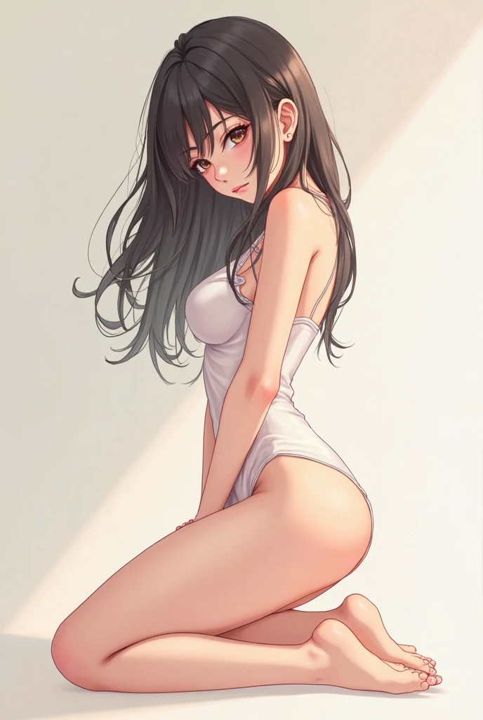 anime girl, big ass, naked ass, standing with her back