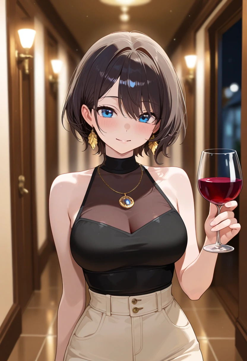 beautiful mature woman、party、dress、high heels、Upper body、long hair、Glasses、short hair